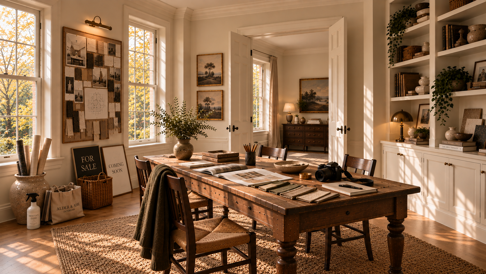 A sunlit working table